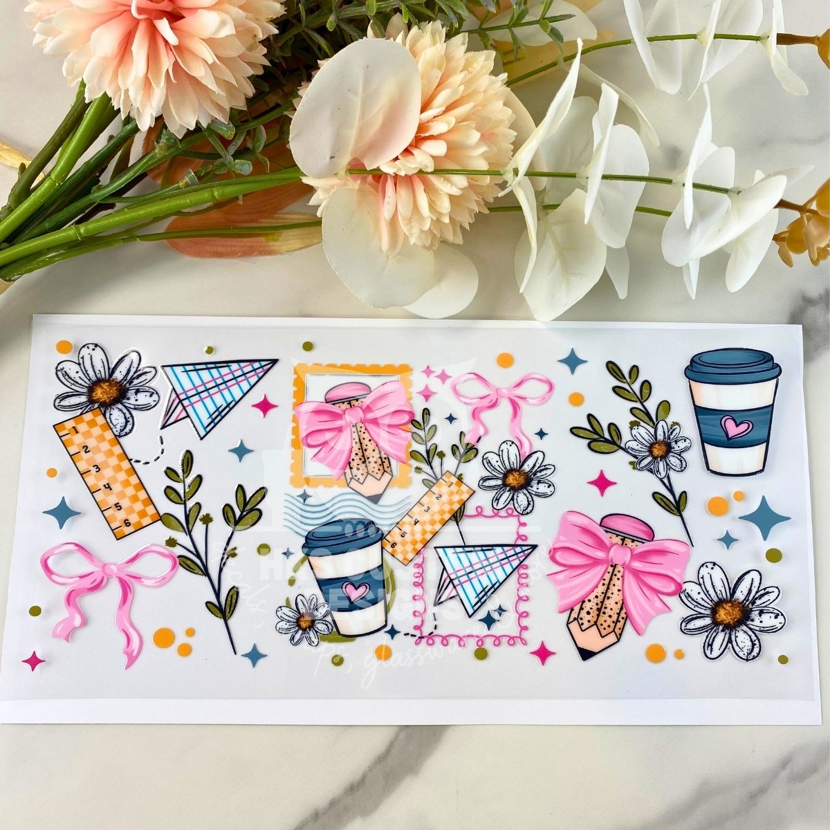 Teacher Floral and Bows | 16 oz UV DTF Wrap