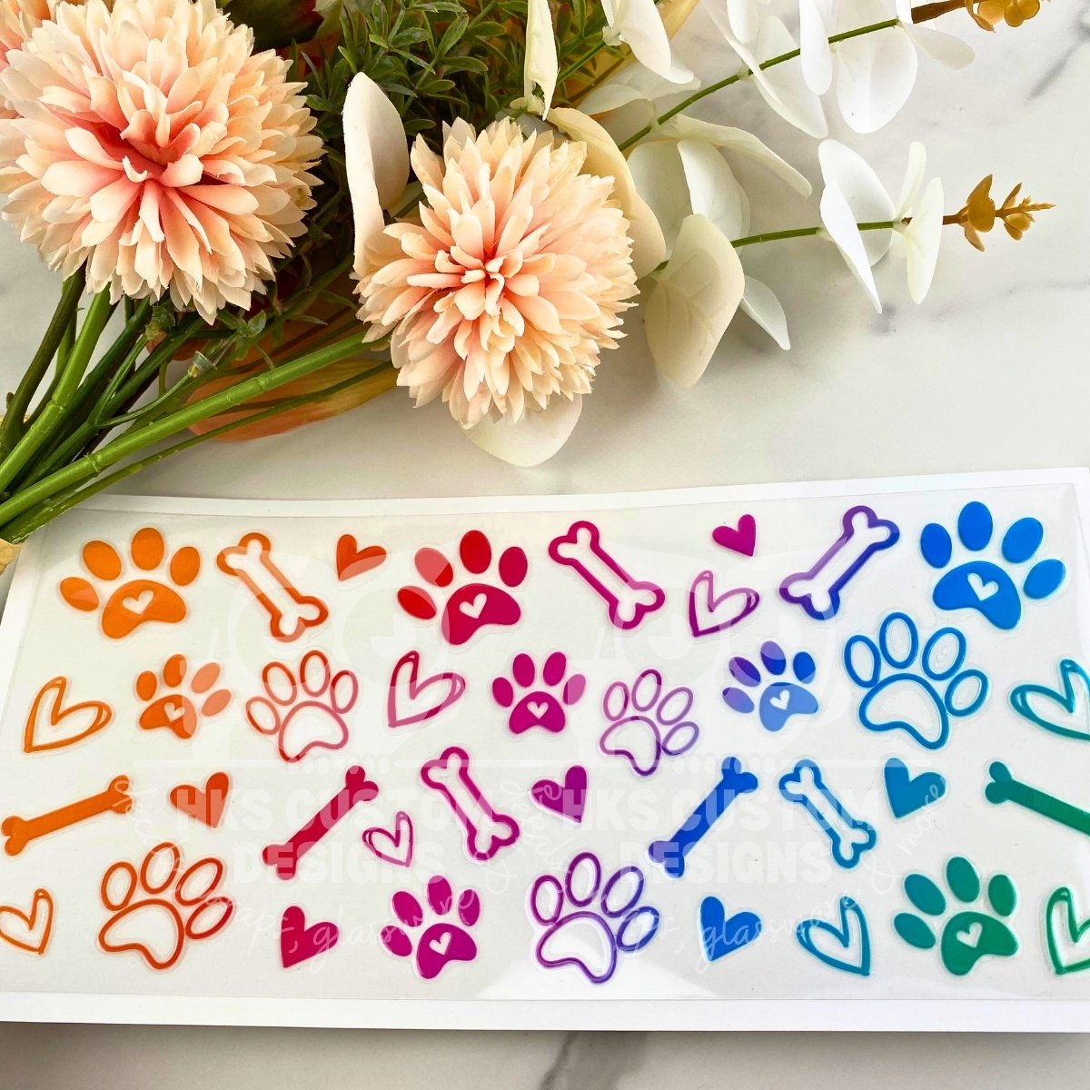 Colorful Paw Prints | 16 oz UV DTF Wrap