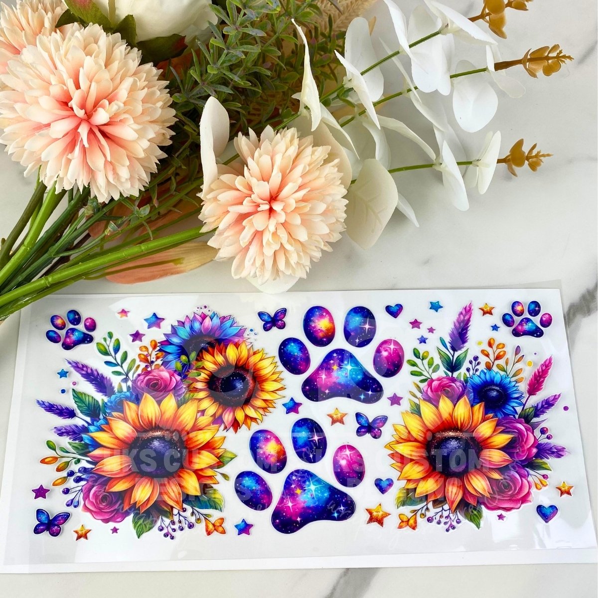 Paw Prints and Sunflowers | 16 oz UV DTF Wrap