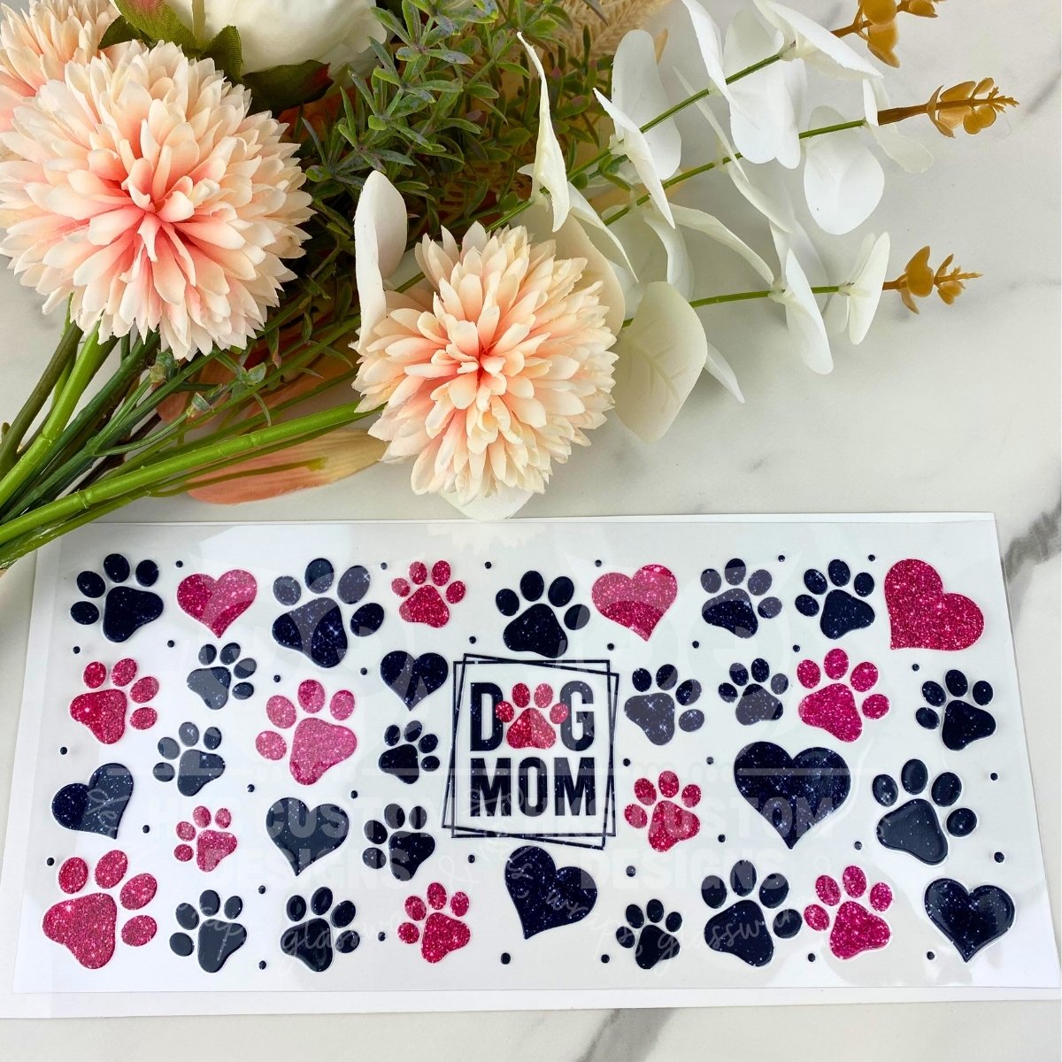 Dog Mom Pink Glitter | 16 oz UV DTF Wrap