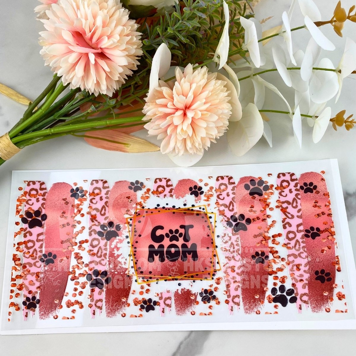 Cat Mom Brush Strokes | 16 oz UV DTF Wrap