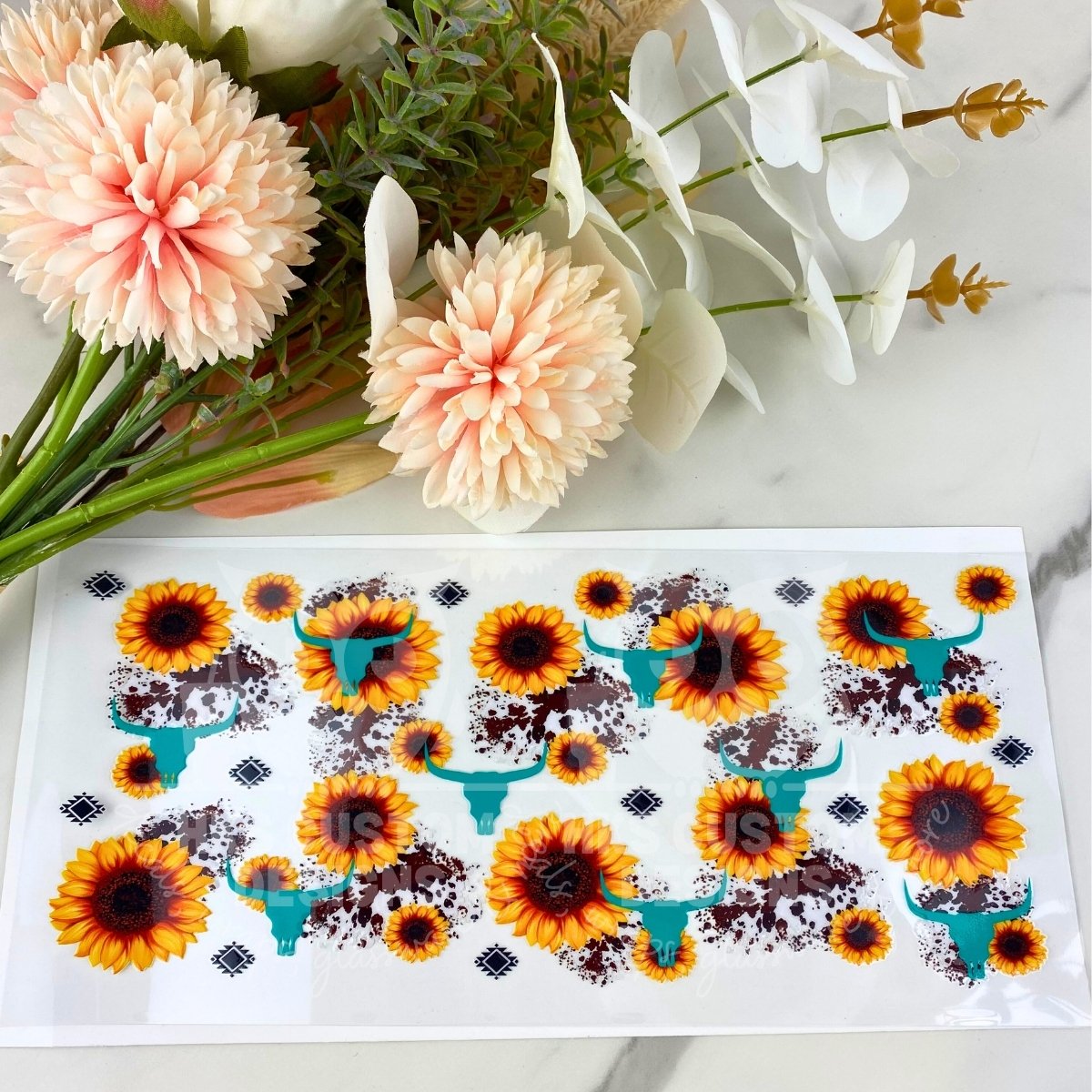 Cow Print and Sunflower Western | 16 oz UV DTF Wrap