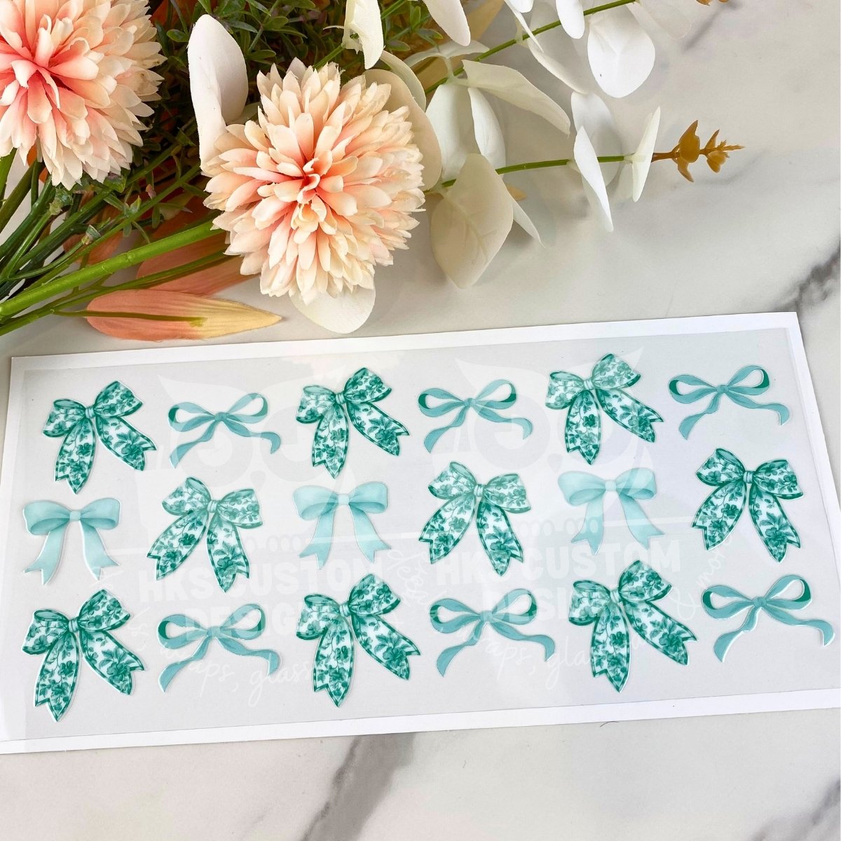 Teal Bows | 16 oz UV DTF Wrap