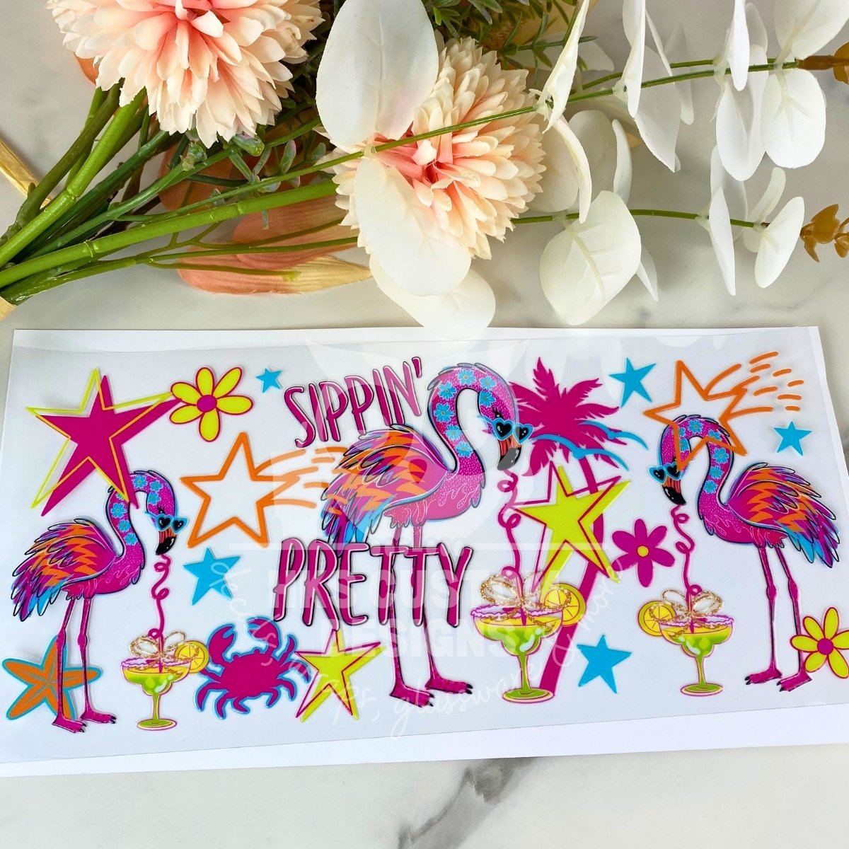 Sippin Pretty Flamingo | 16 oz UV DTF Wrap