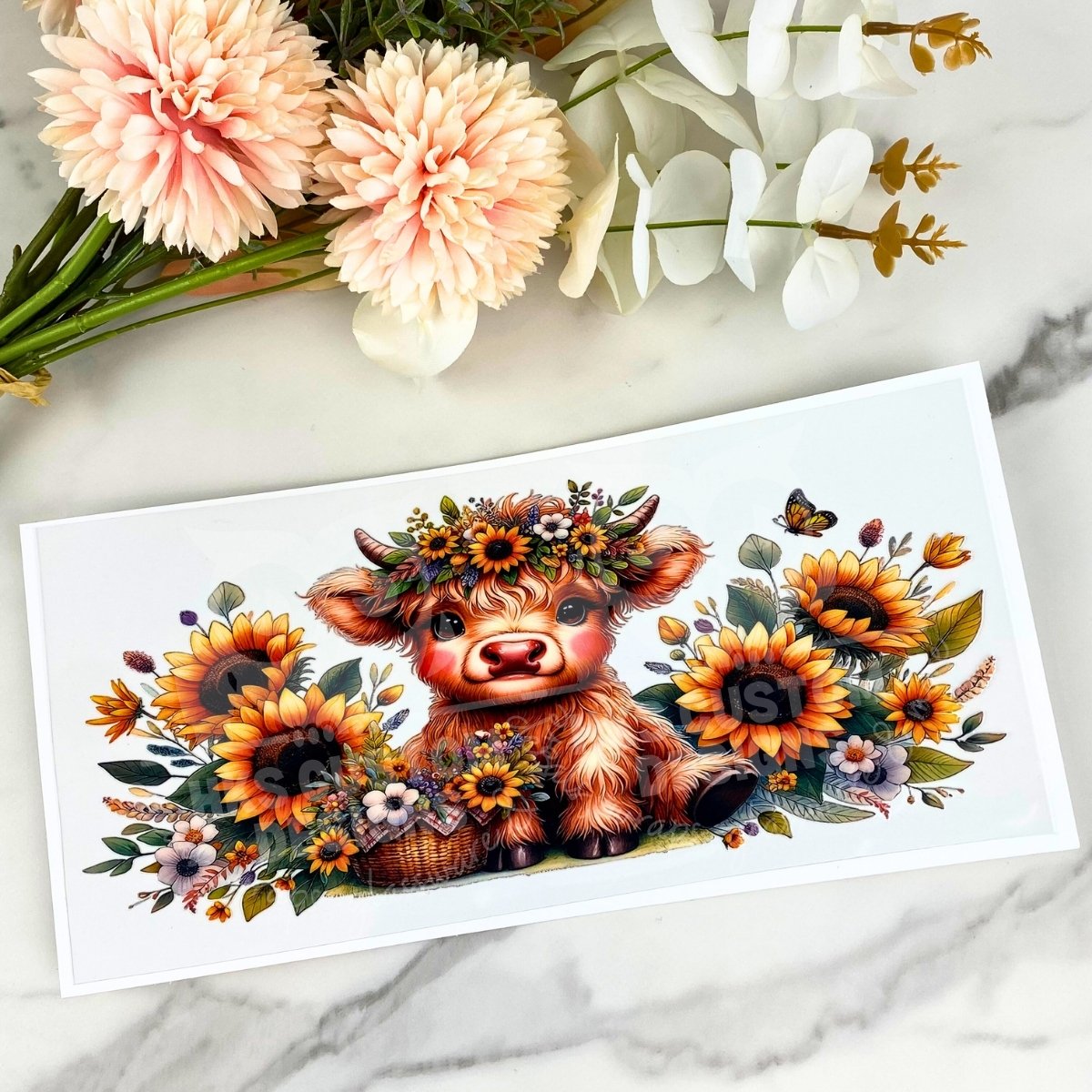 Baby Cow/Sunflowers | 16 oz UV DTF Wrap