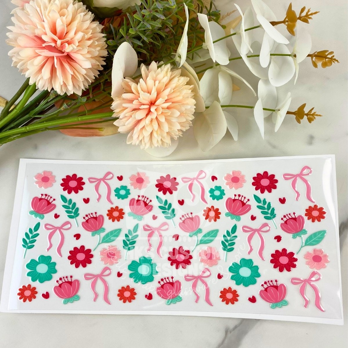 Flowers and Pink Bows | 16 oz UV DTF Wrap