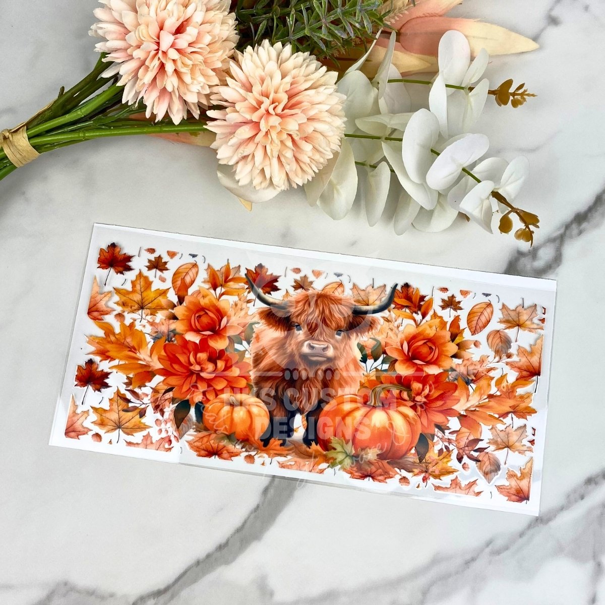 Fall Highland Cow with Pumpkin2 | 16 oz UV DTF Wrap