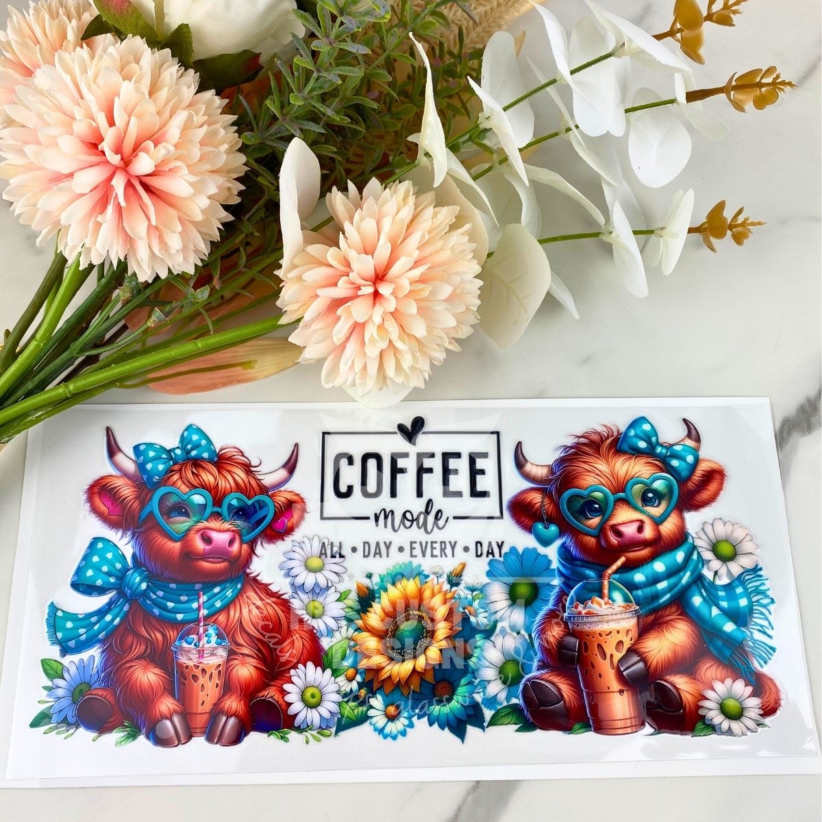 Coffee Mode Cow | 16 oz UV DTF Wrap