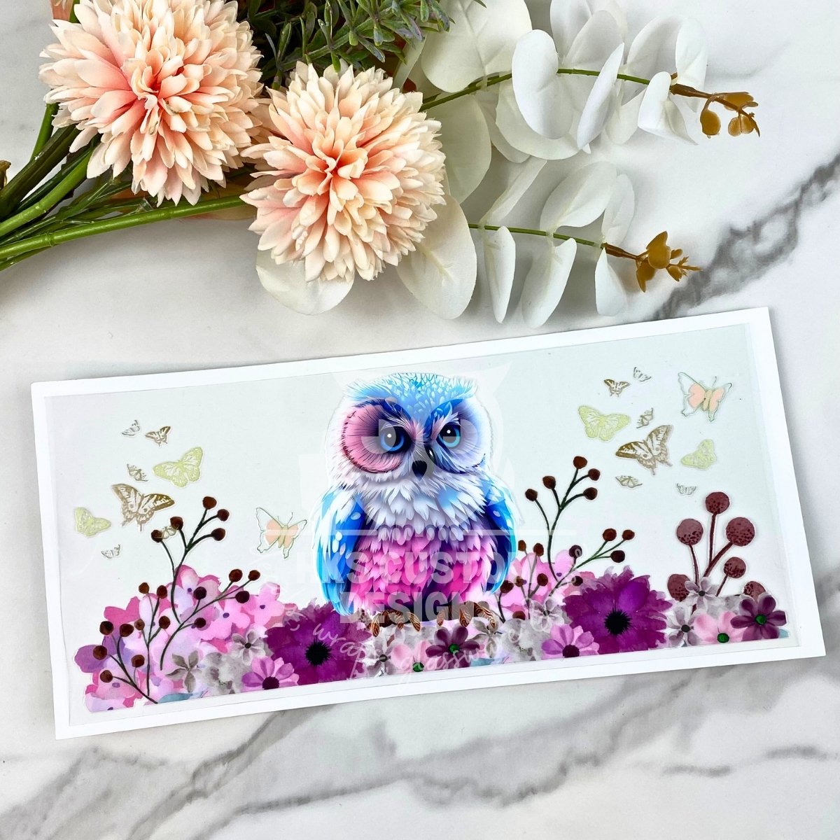 Blue/Pink Owl | 16 oz UV DTF Wrap