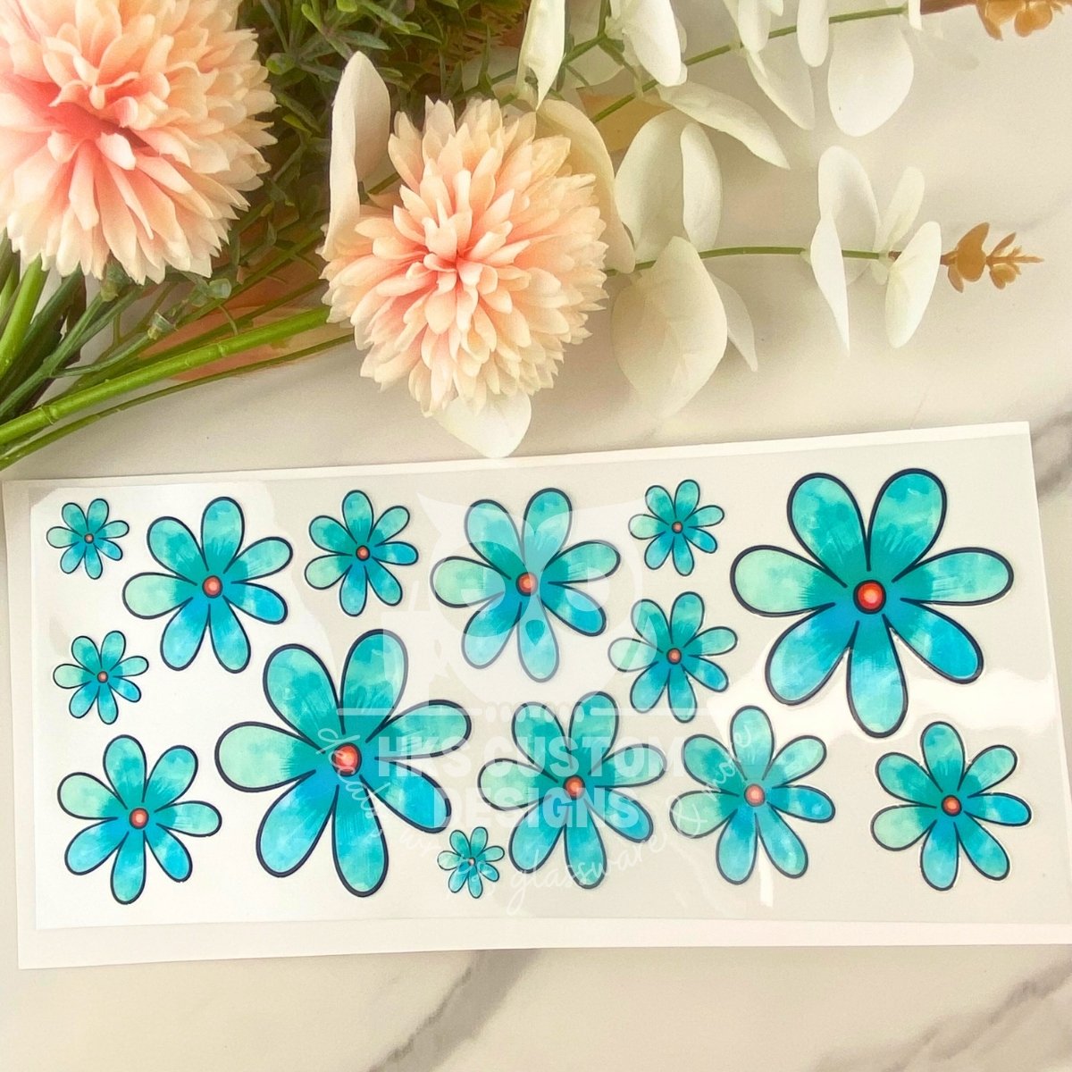 Blue Flowers | 16 oz UV DTF Wrap