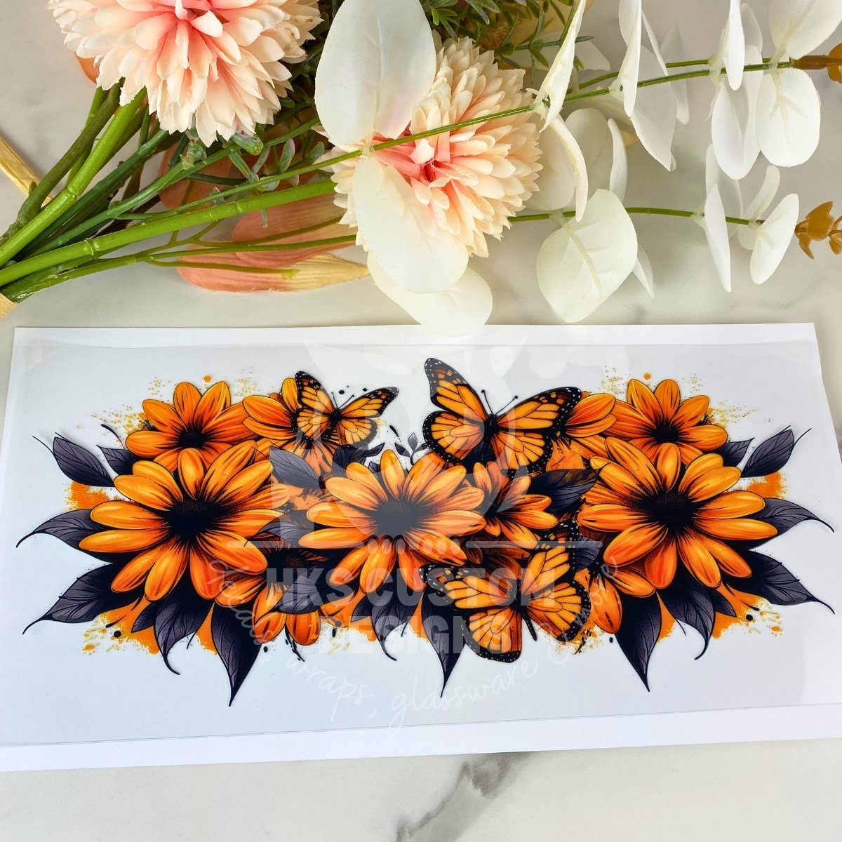 Sunflower Butterfly Floral | 16 oz UV DTF Wrap