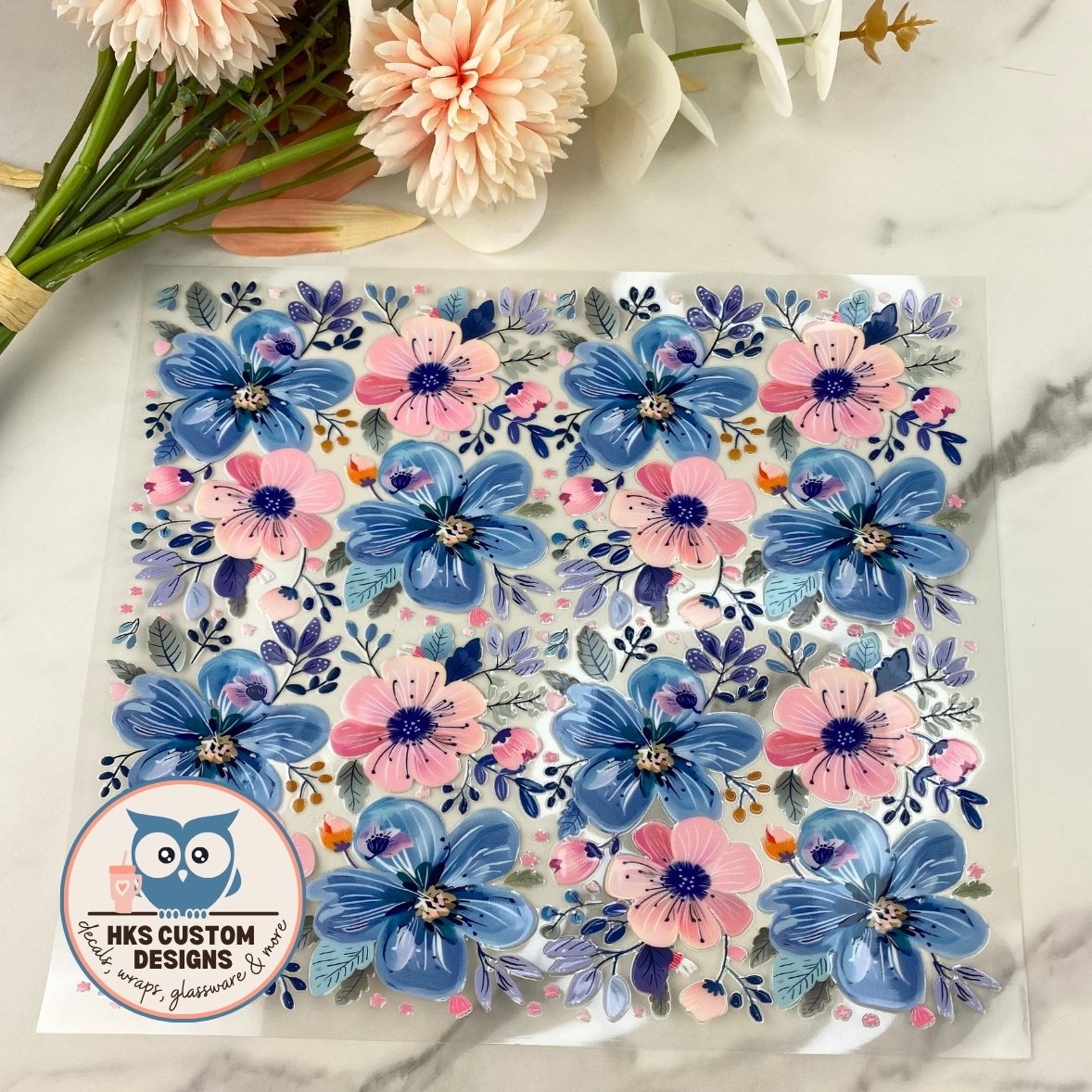 Blue and Pink Small Flowers | 20/25 oz UV DTF Wrap
