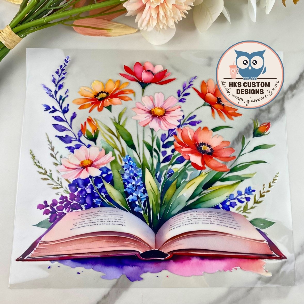 Book with Wildflowers | 20/25 oz UV DTF Wrap