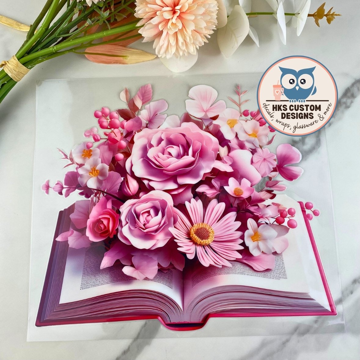Pink Book and Flowers | 20/25 oz UV DTF Wrap