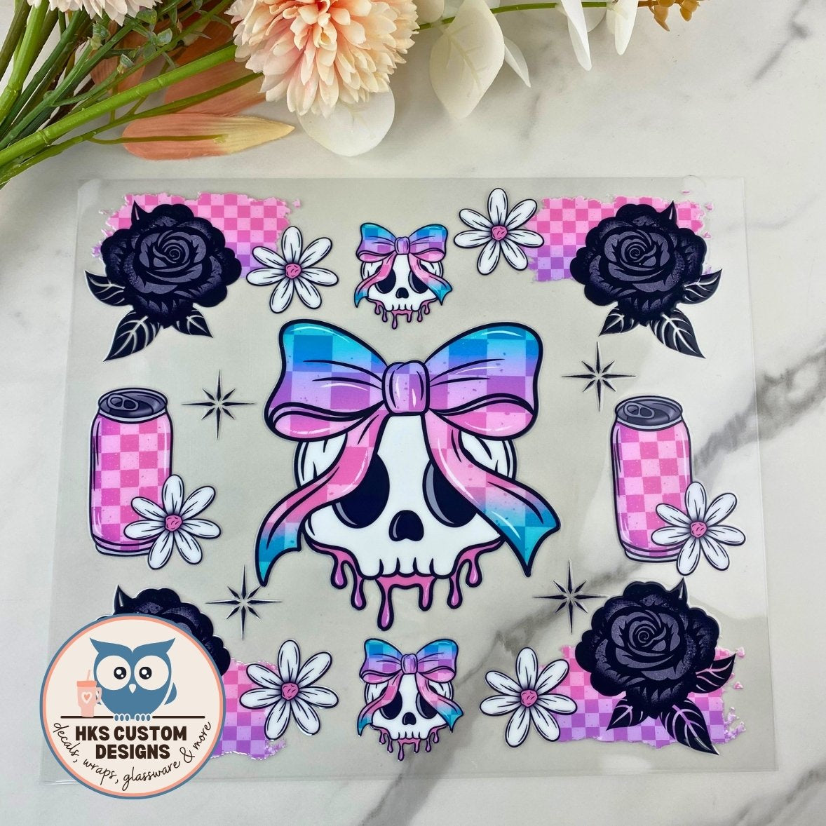 Pastel Checkered Skull | 20/25 oz UV DTF Wrap