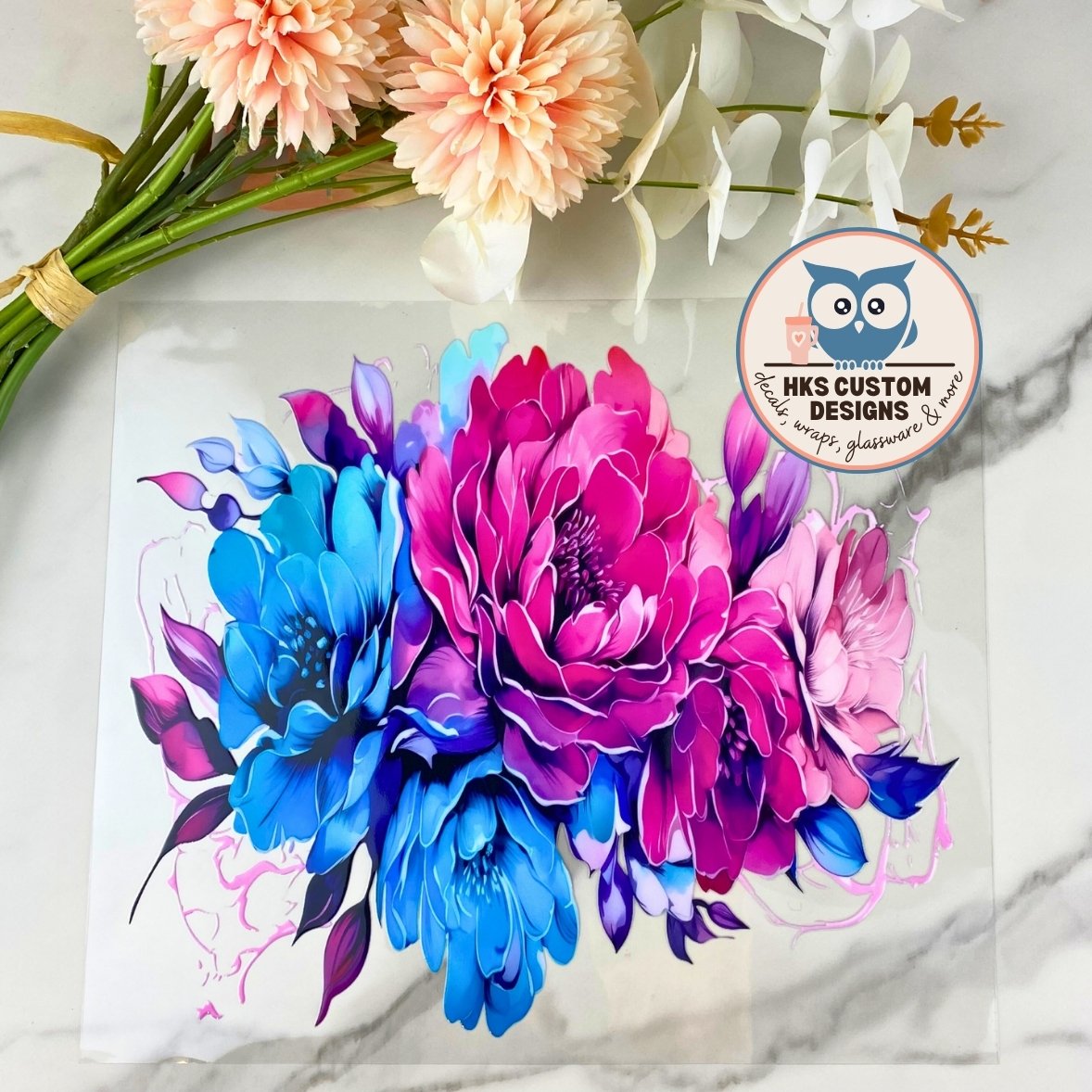 Pink & Blue Flowers | 20/25 oz UV DTF Wrap