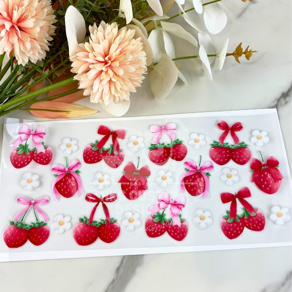 Strawberries and Bows | 16 oz UV DTF Wrap