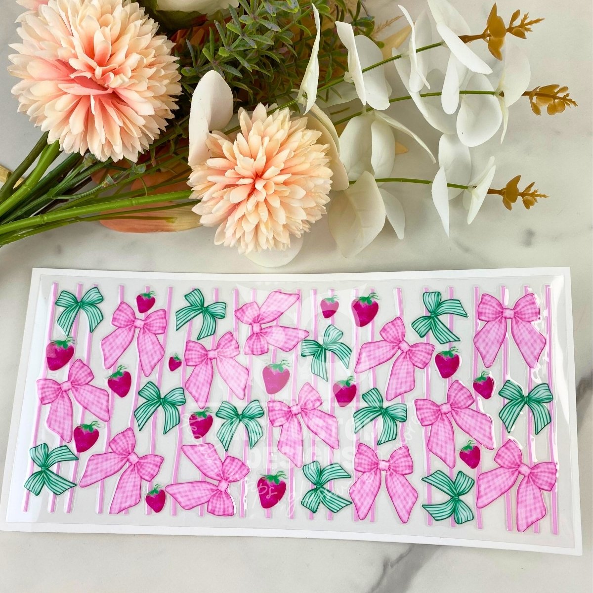 Green and Pink Bows | 16 oz UV DTF Wrap