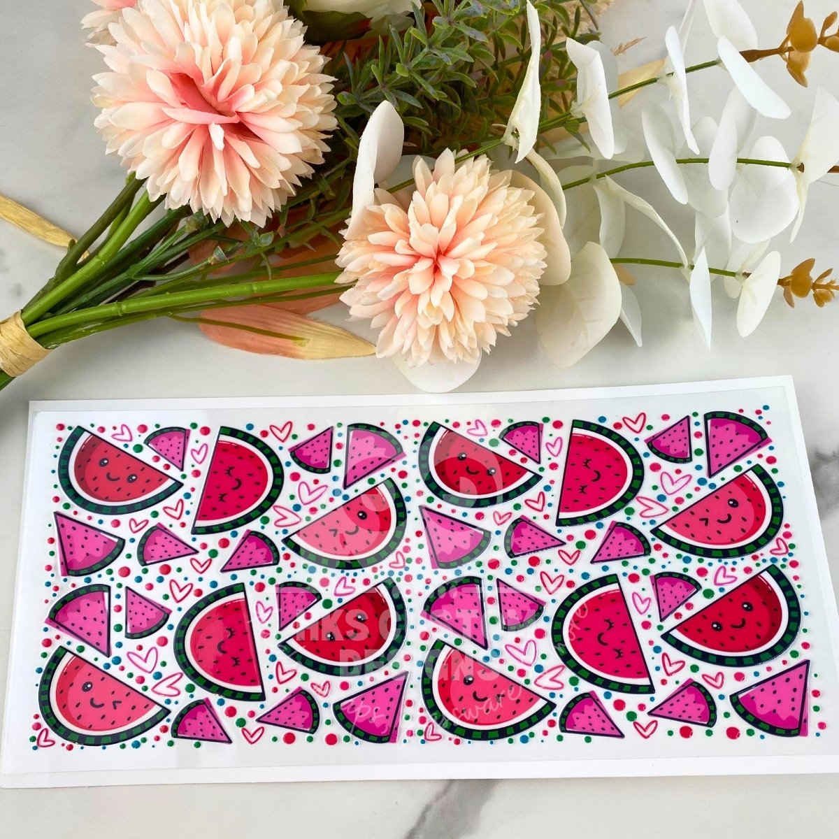 Watermelon and Polka Dots | 16 oz UV DTF Wrap