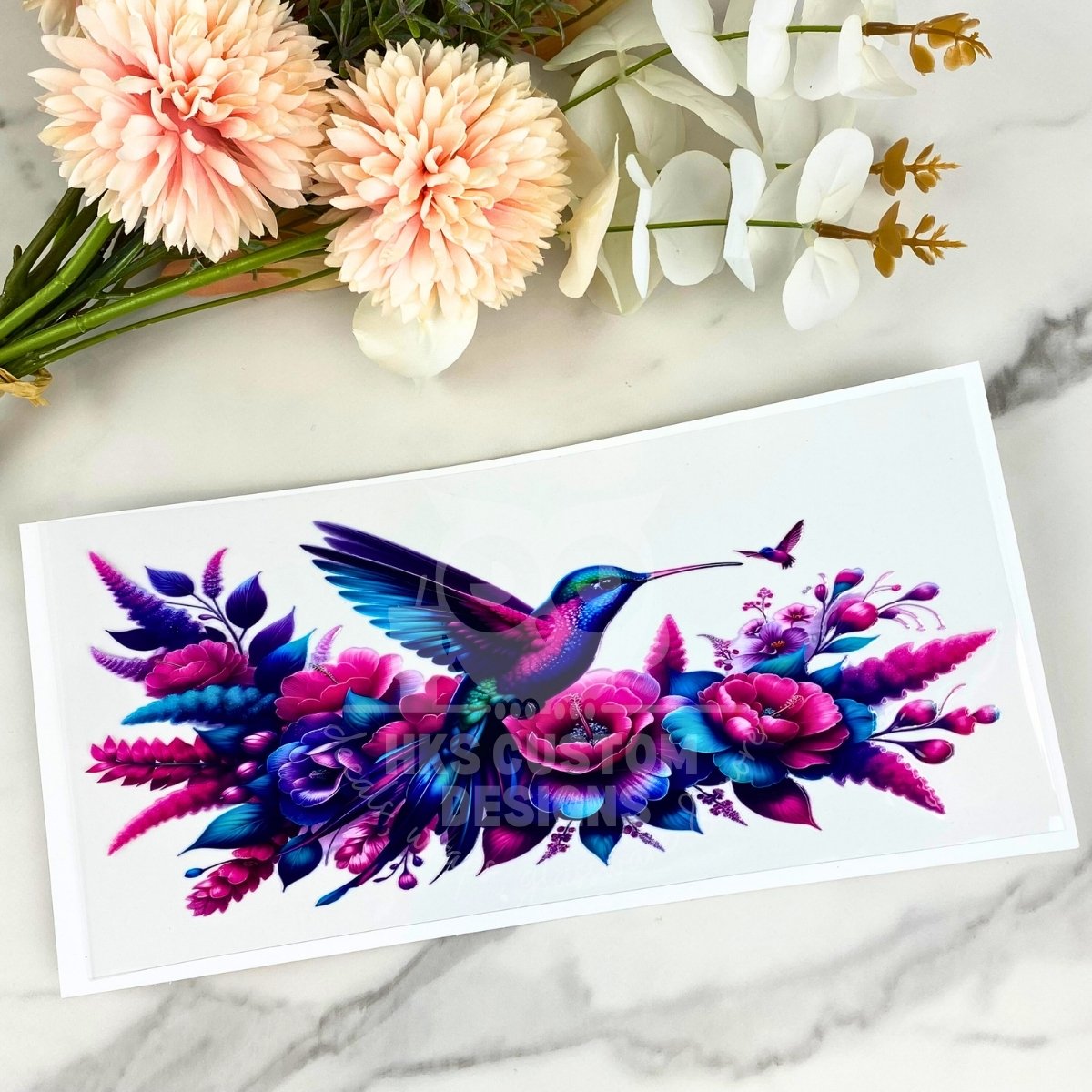 Pink/Blue Hummingbird | 16 oz UV DTF Wrap