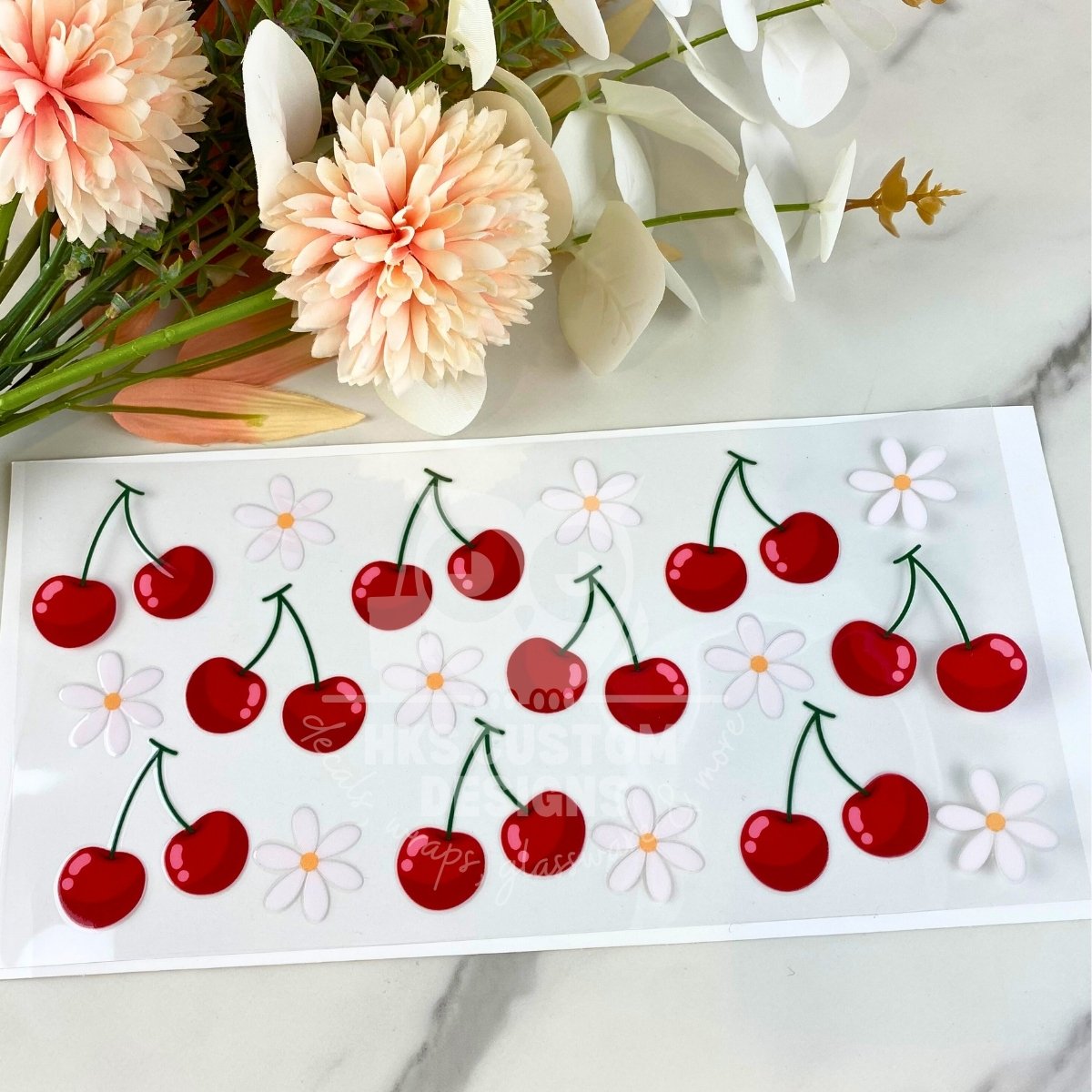 Cherry and Daisies | 16 oz UV DTF Wrap