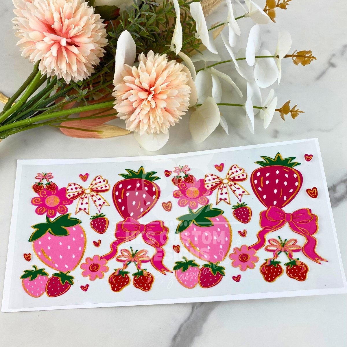 Strawberry Bow Floral | 16 oz UV DTF Wrap