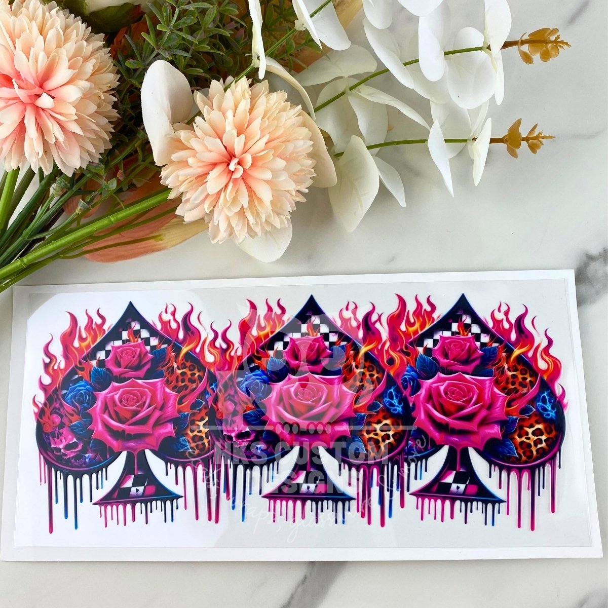 Pink Spade Roses | 16 oz UV DTF Wrap