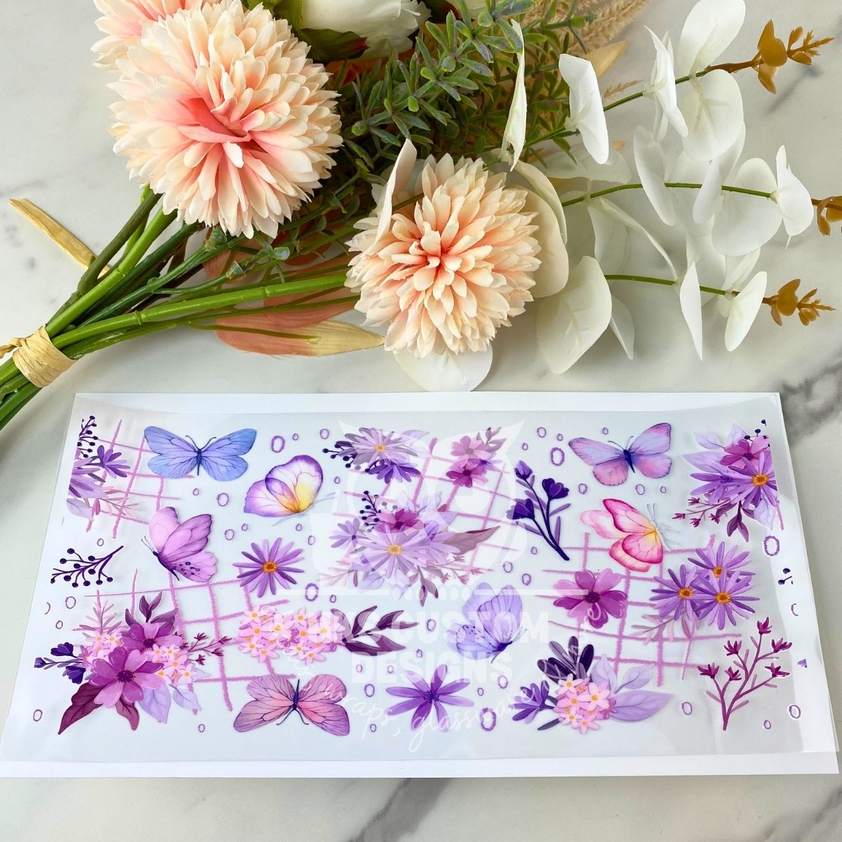Purple Butterfly Floral | 16 oz UV DTF Wrap