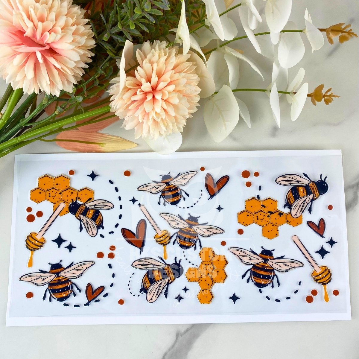 Bees Honey Hearts | 16 oz UV DTF Wrap
