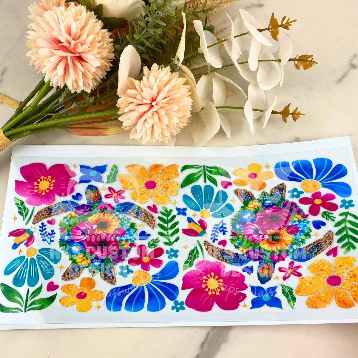 Floral Turtle | 40 oz UV DTF Wrap