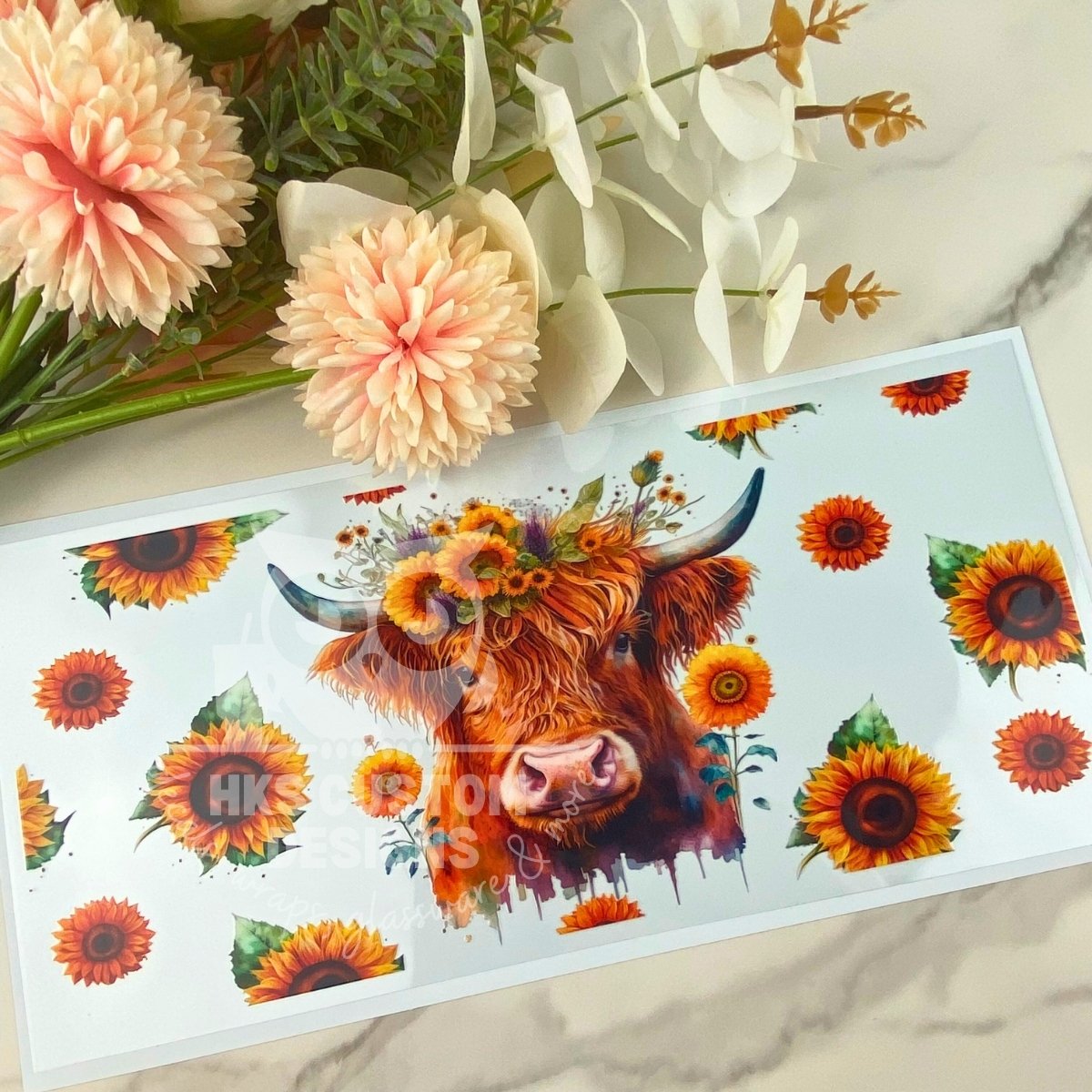 Sunflower Highland Cow | 40 oz UV DTF Wrap