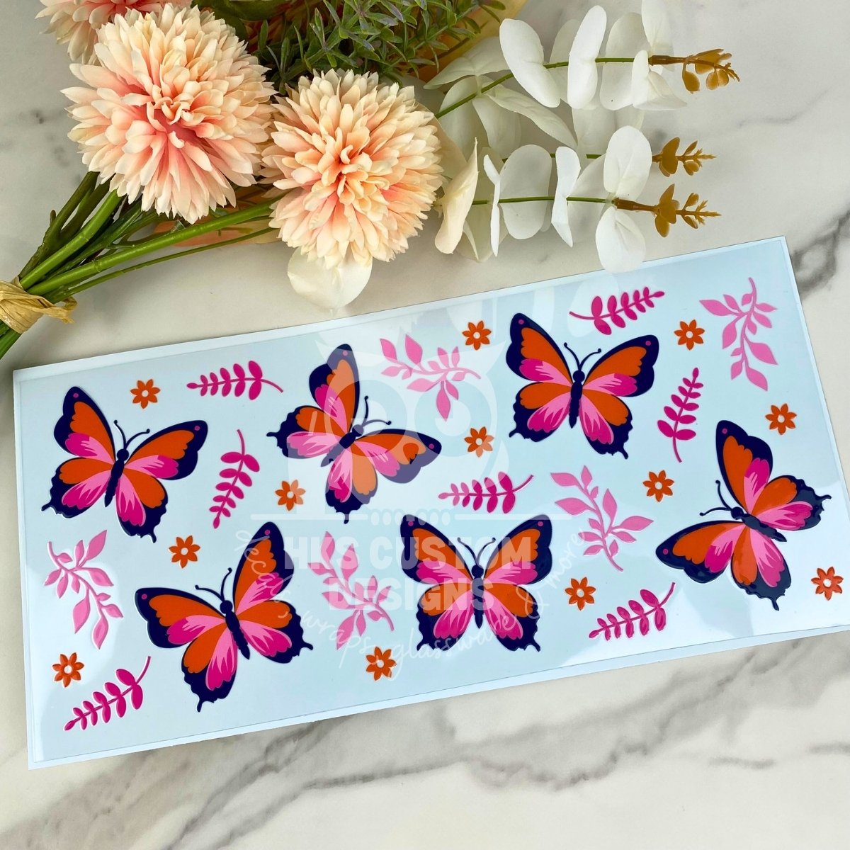 Pink Butterflies | 40 oz UV DTF Wrap