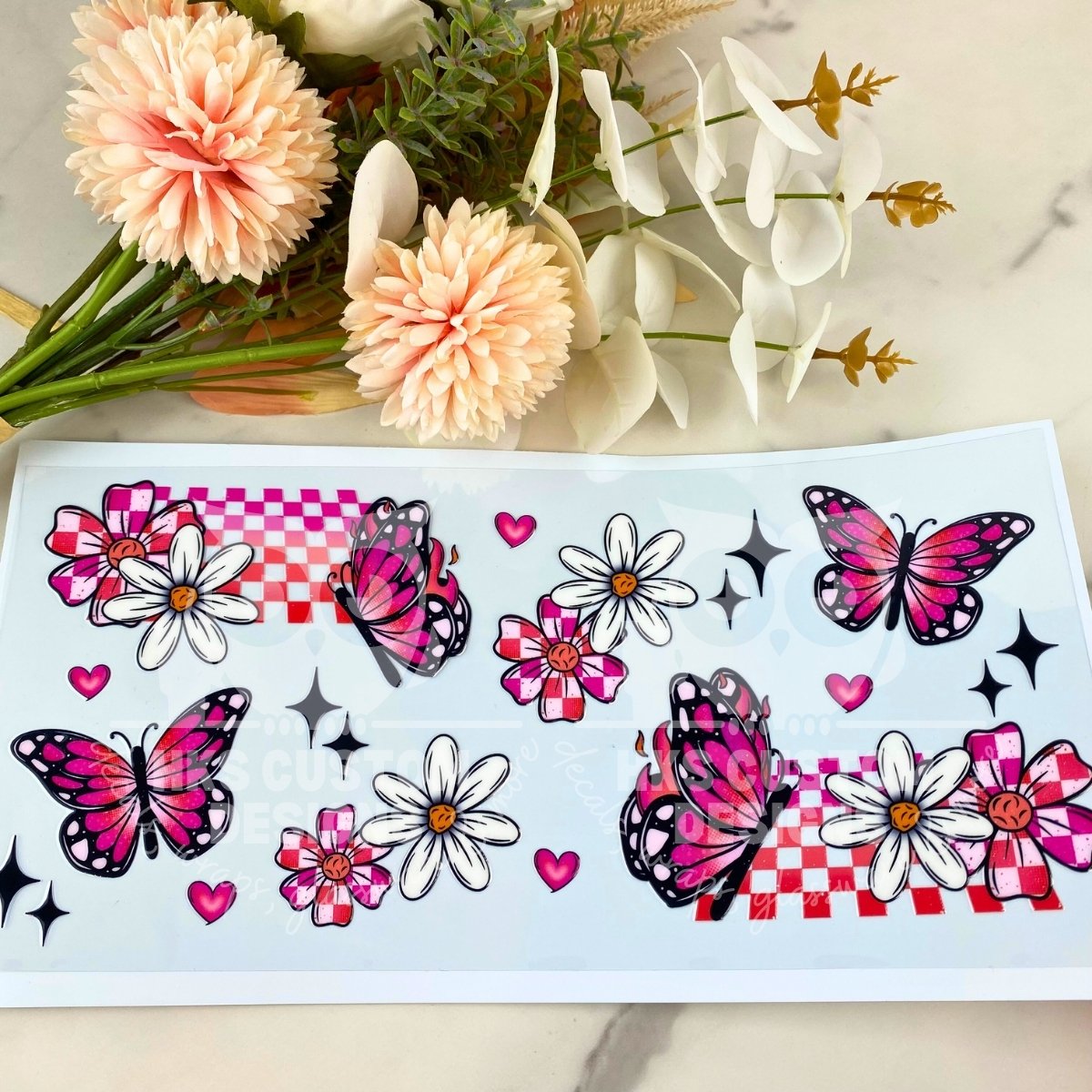Butterfly and Flowers | 40 oz UV DTF Wrap