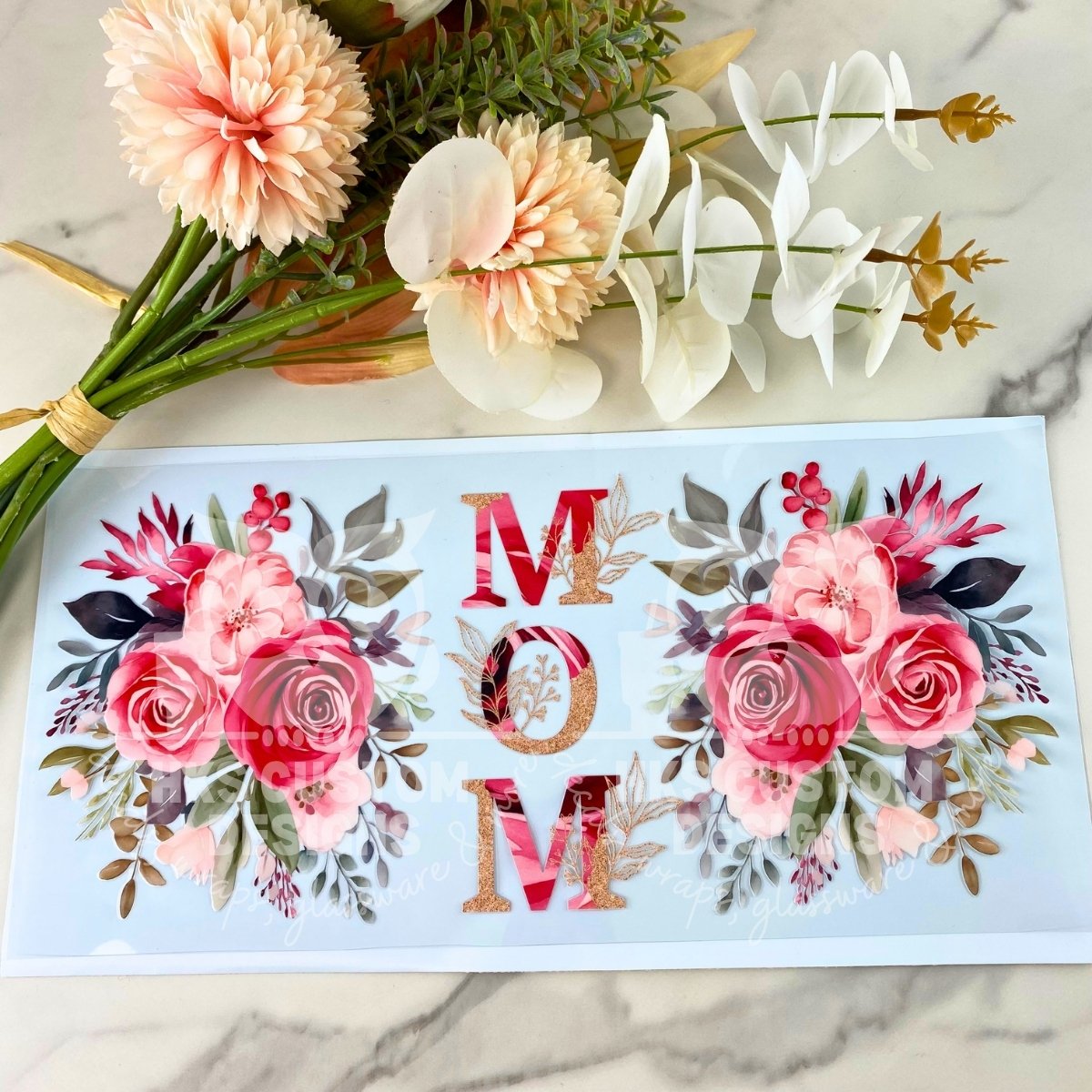 Mom Pink and Gold Floral | 40 oz UV DTF Wrap