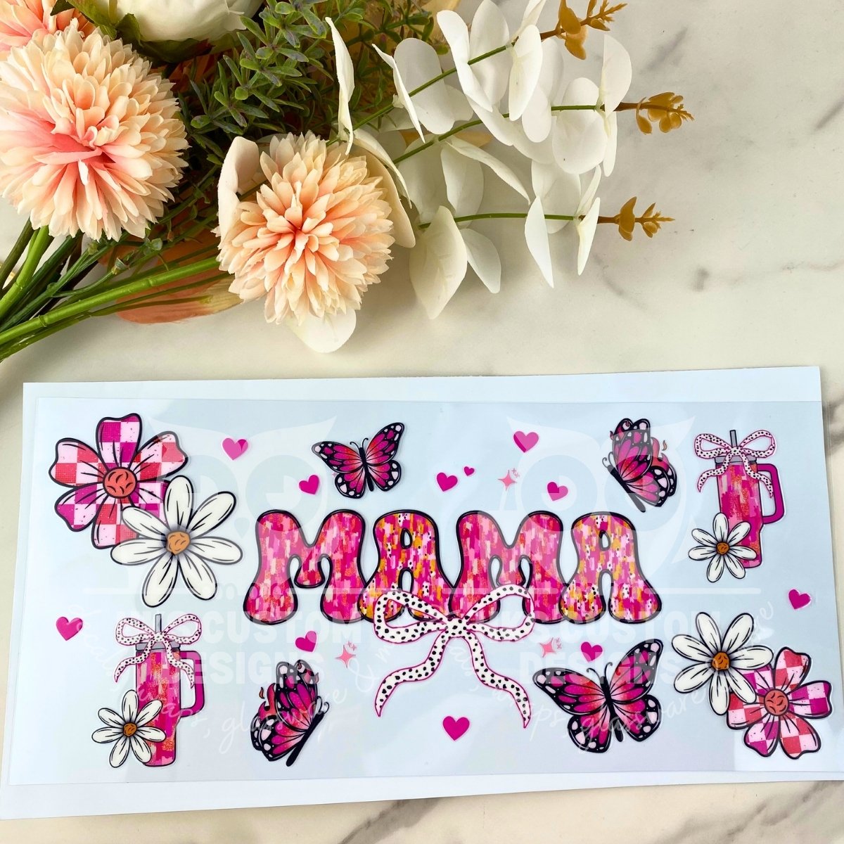 Mama Pink Butterfly | 40 oz UV DTF Wrap