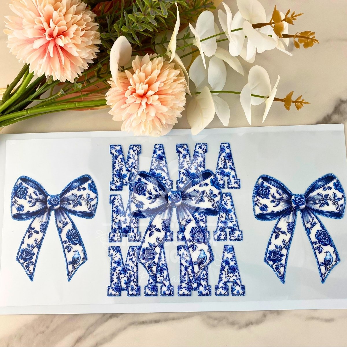 Mama Blue Bow | 40 oz UV DTF Wrap