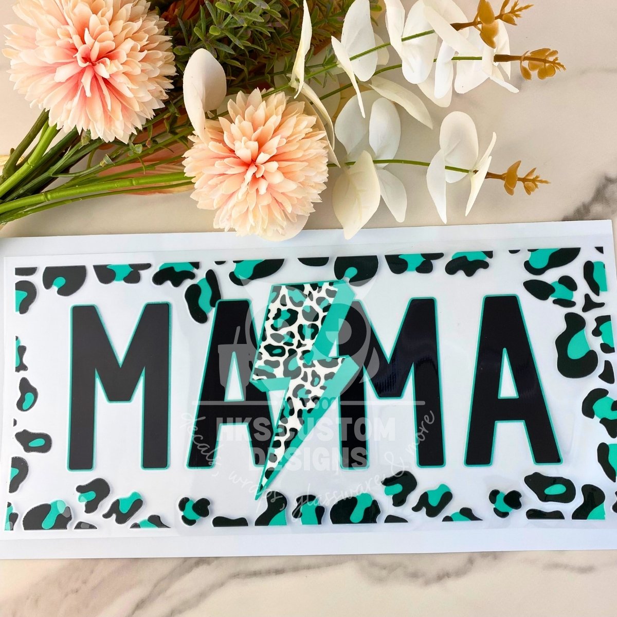 Mama Teal Leopard Print | 40 oz UV DTF Wrap