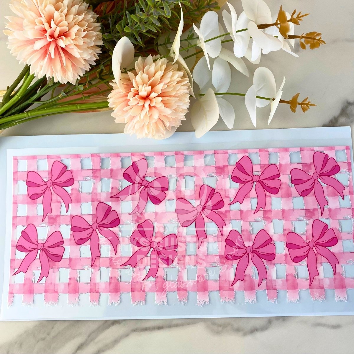 Checkered Pink Bows | 40 oz UV DTF Wrap