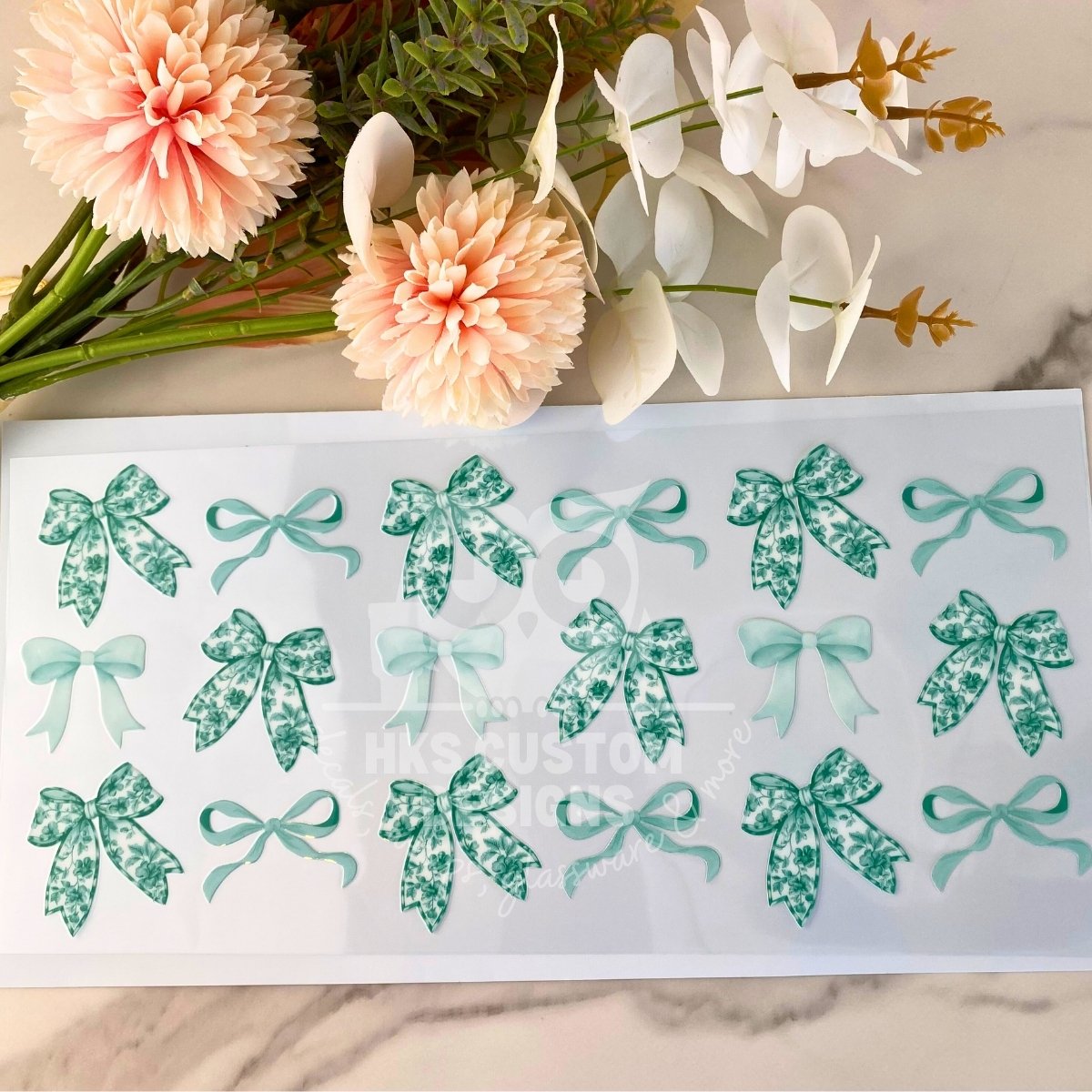 Teal Bows | 40 oz UV DTF Wrap