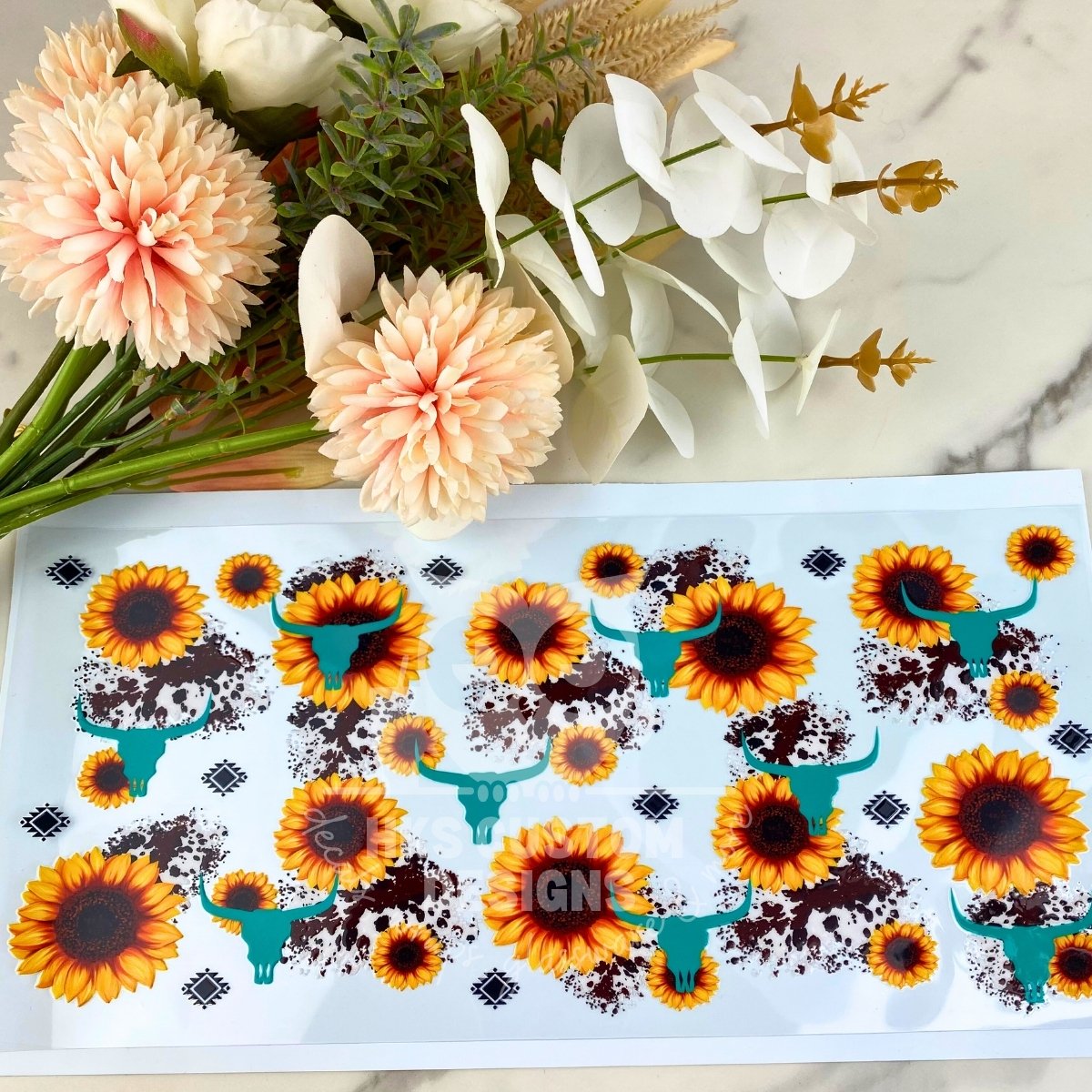 Cow Print Sunflowers Western | 40 oz UV DTF Wrap