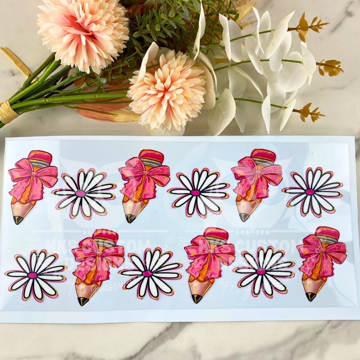 Teacher Pencils and Flowers | 40 oz UV DTF Wrap