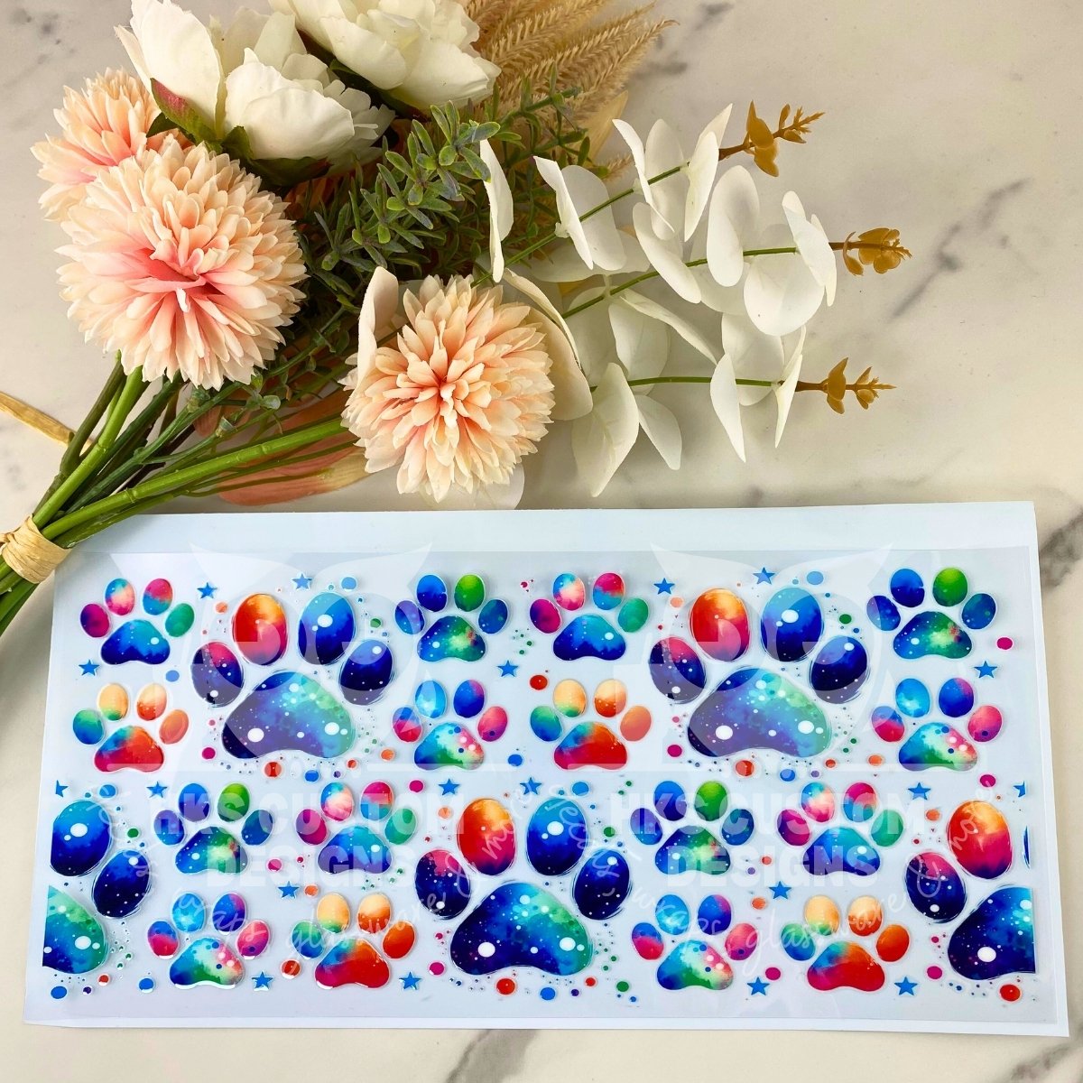 Colorful Paw Prints | 40 oz UV DTF Wrap