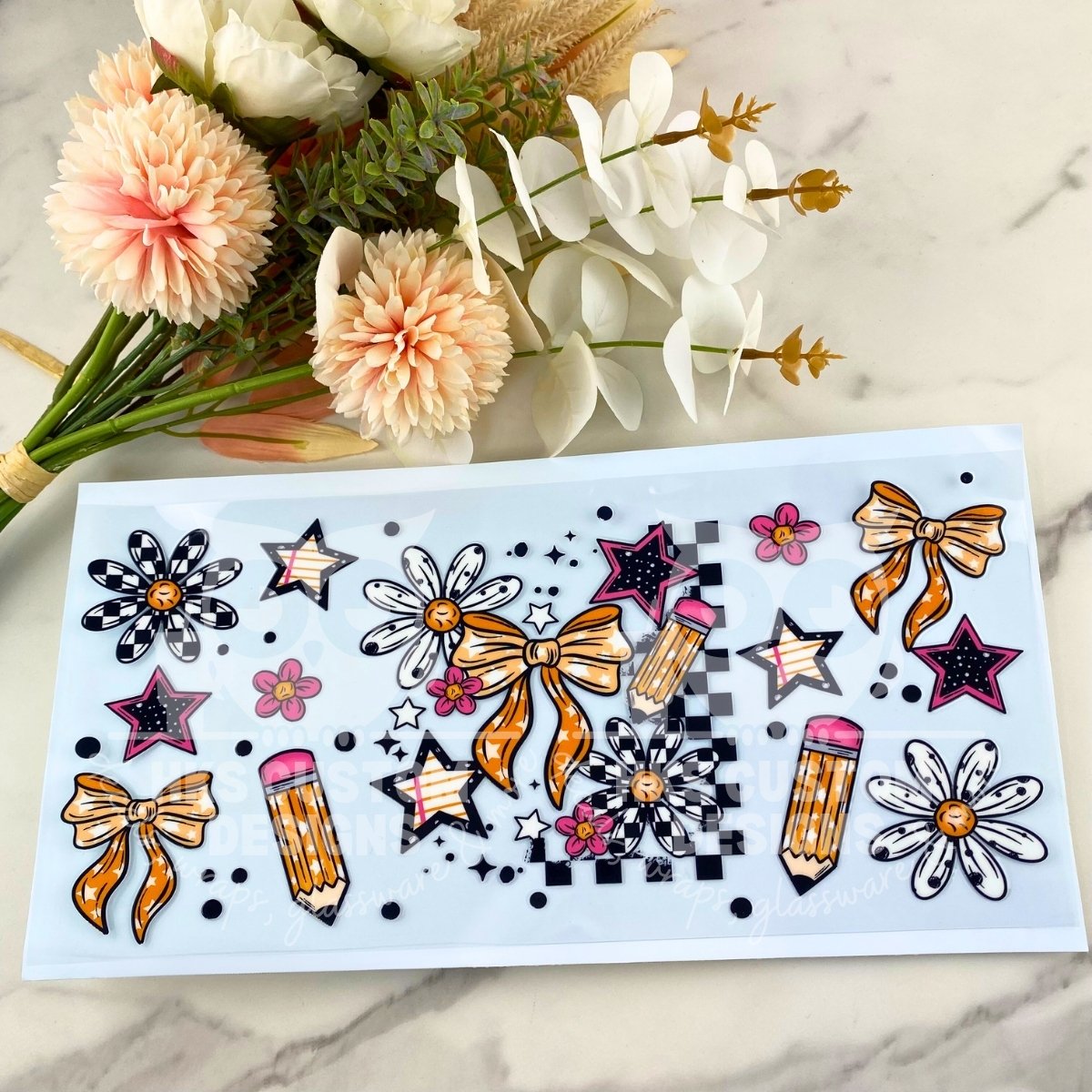 Teacher Pencils and Bows | 40 oz UV DTF Wrap