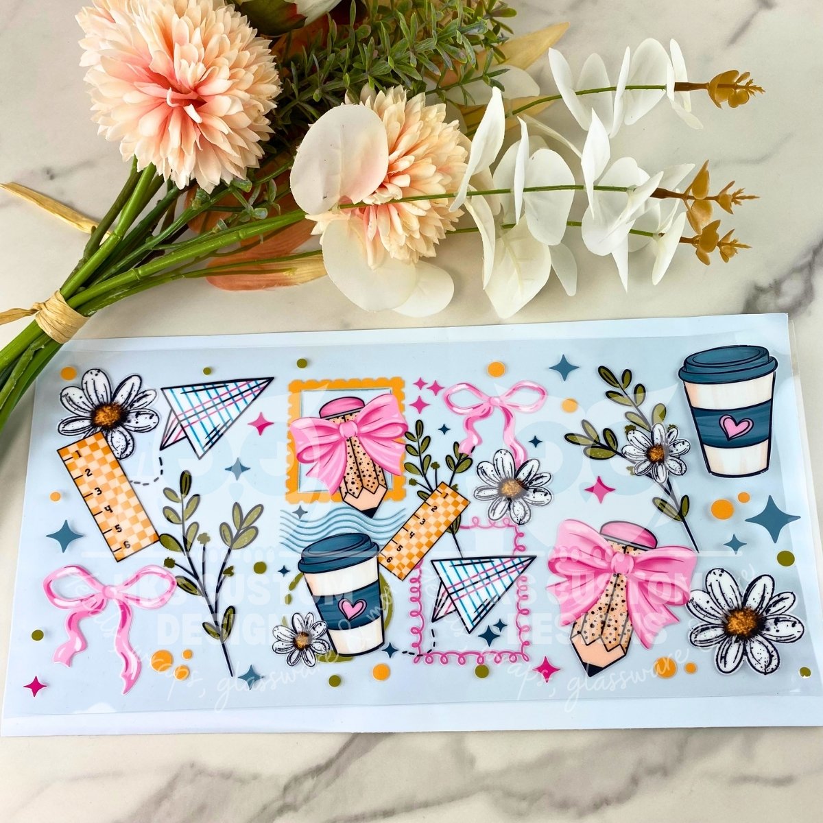 Teacher Stamp Floral | 40 oz UV DTF Wrap