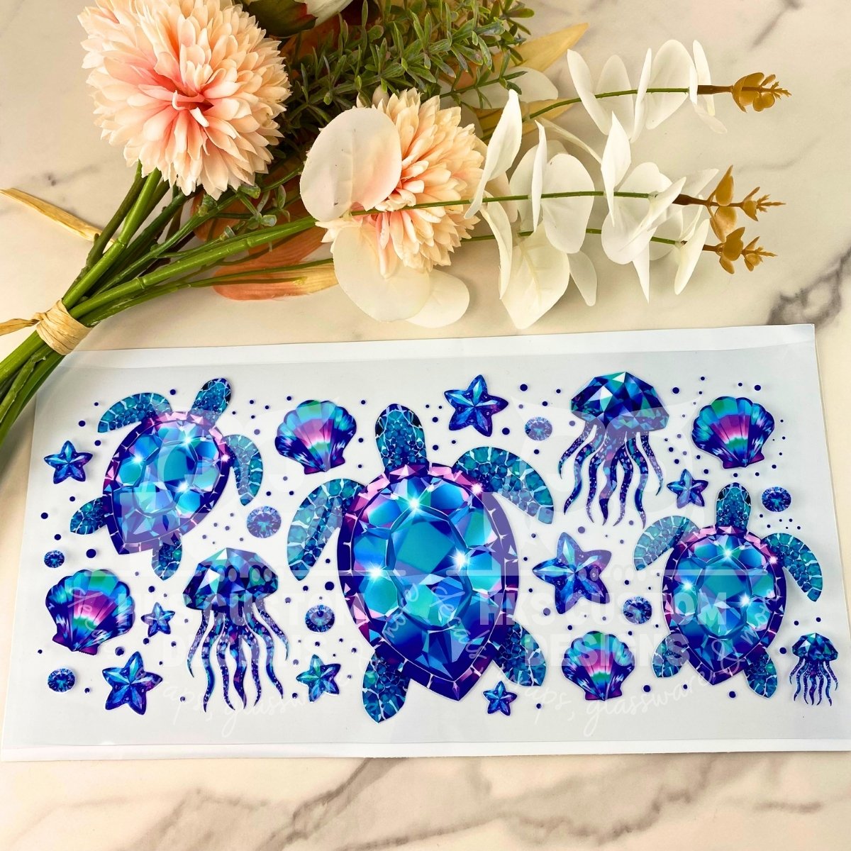 Rhinestone Turtles | 40 oz UV DTF Wrap