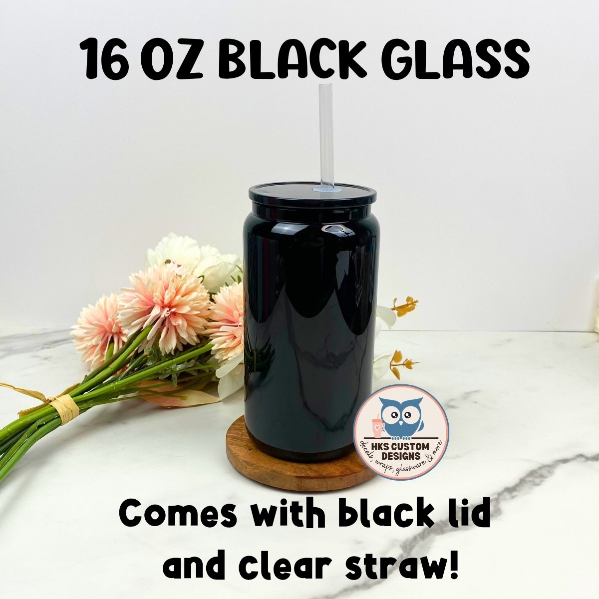 16 oz Black Glass
