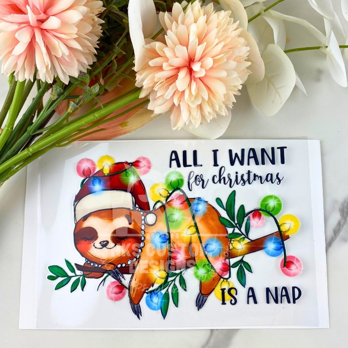 Christmas Napping Sloth | 4" UV DTF Decal