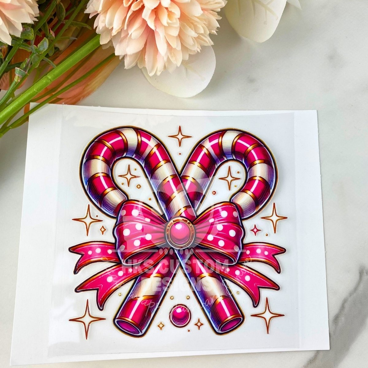Candy Cane with Bow | 4" UV DTF Decal