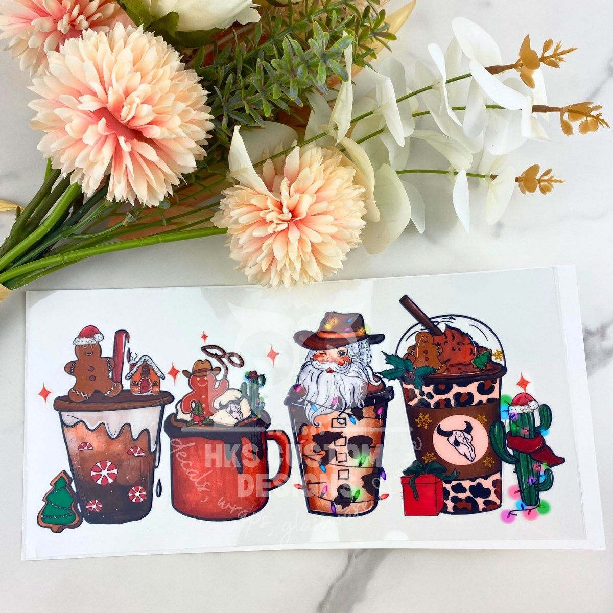 Western Santa Coffee Cup | 16 oz UV DTF Wrap