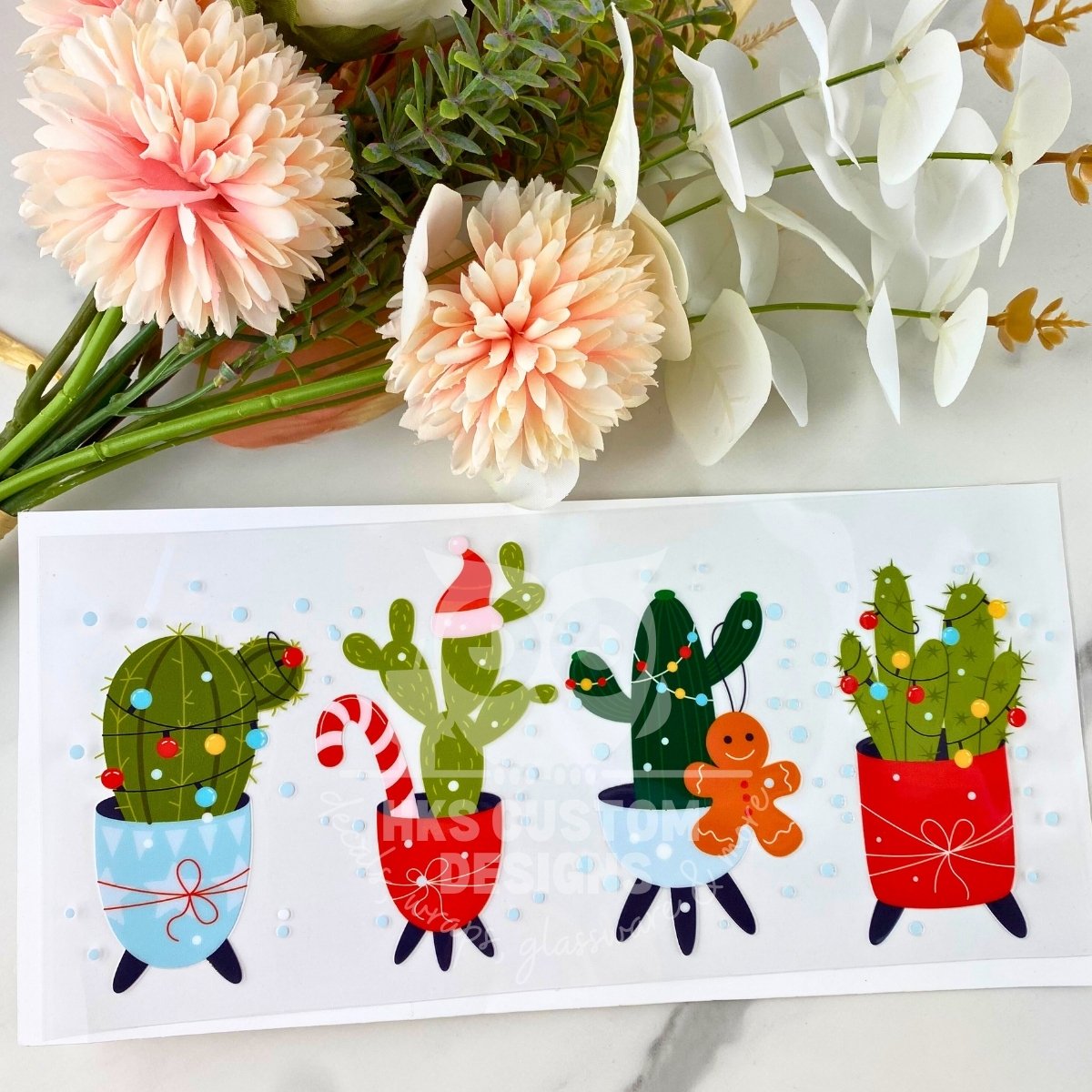 Christmas Cactus2 | 16 oz UV DTF Wrap